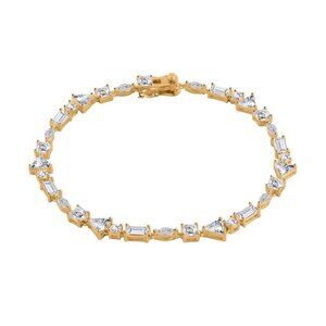 A Simulated Diamond Tennis Bracelet Mixed Shapes 8" Vermeil YG Sterling Silver